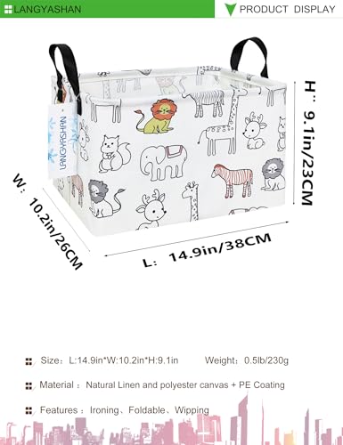LANGYASHAN Rectangular Storage Bin Collapse Canvas Fabric Cartoon Storage Basket with Handles for Organizing Home Kitchen Boys and Girls Toys Office Closet Shelf Baskets Rec Simplified Zoo - Image 3