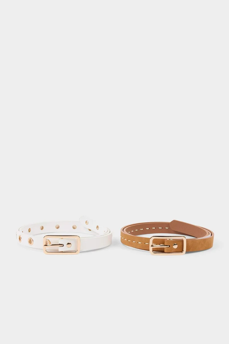 ديفاكتو Woman Rectangle Clasp Faux Leather Dual Classic Belt