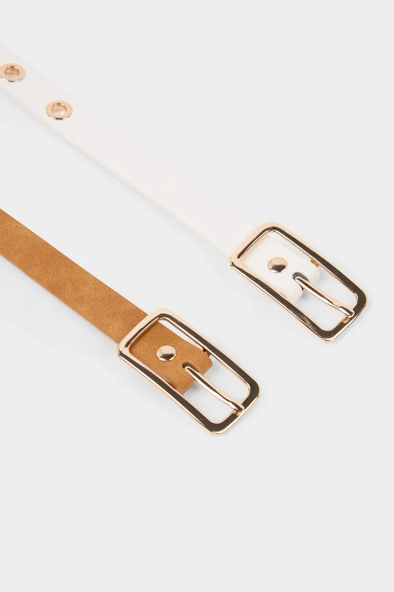 ديفاكتو Woman Rectangle Clasp Faux Leather Dual Classic Belt