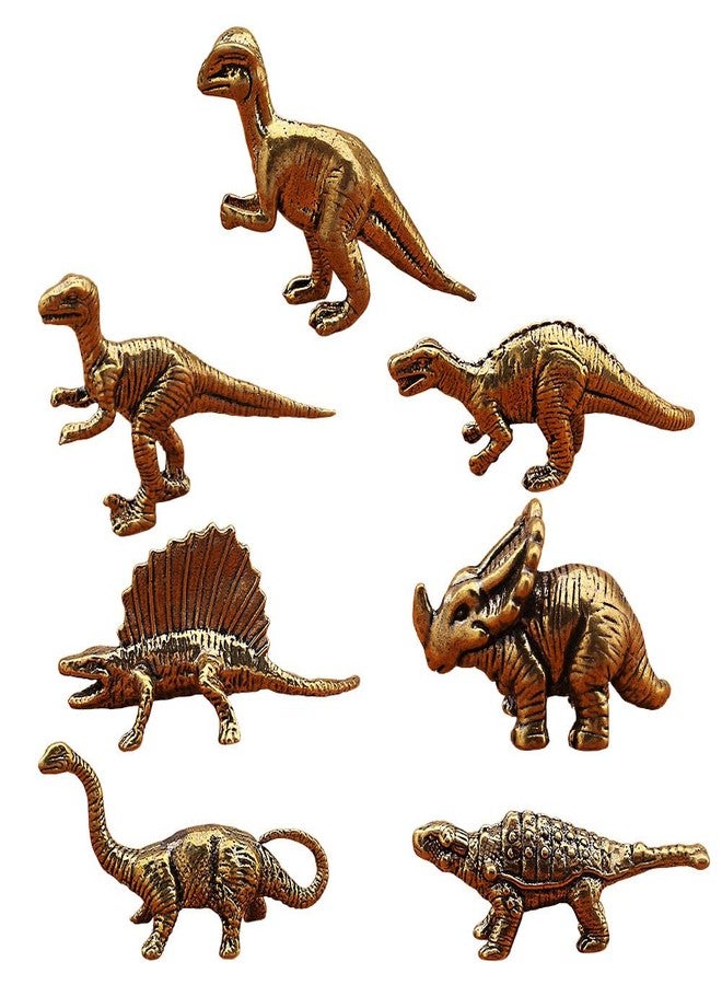 Acxico 7-Piece Vintage Yellow Brass Stegosaurus Figurines, Suitable for Home Decor (Living Rooms, Shelves, Mantels) & Kitchen Decorations, Dinosaur-Themed Metallic Accents - Image 1