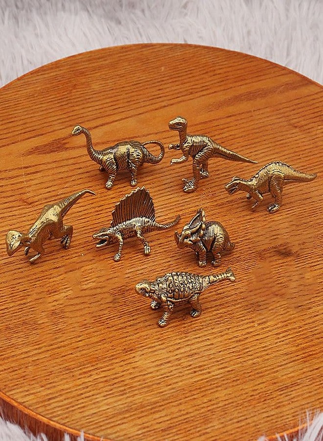 Acxico 7-Piece Vintage Yellow Brass Stegosaurus Figurines, Suitable for Home Decor (Living Rooms, Shelves, Mantels) & Kitchen Decorations, Dinosaur-Themed Metallic Accents - Image 4