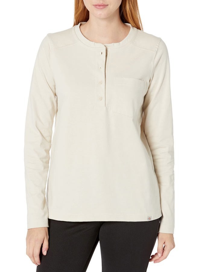 Dickies Size Women's Plus Heavyweight Henley Shirt, Top for Women, Oatmeal, 1X - Image 1