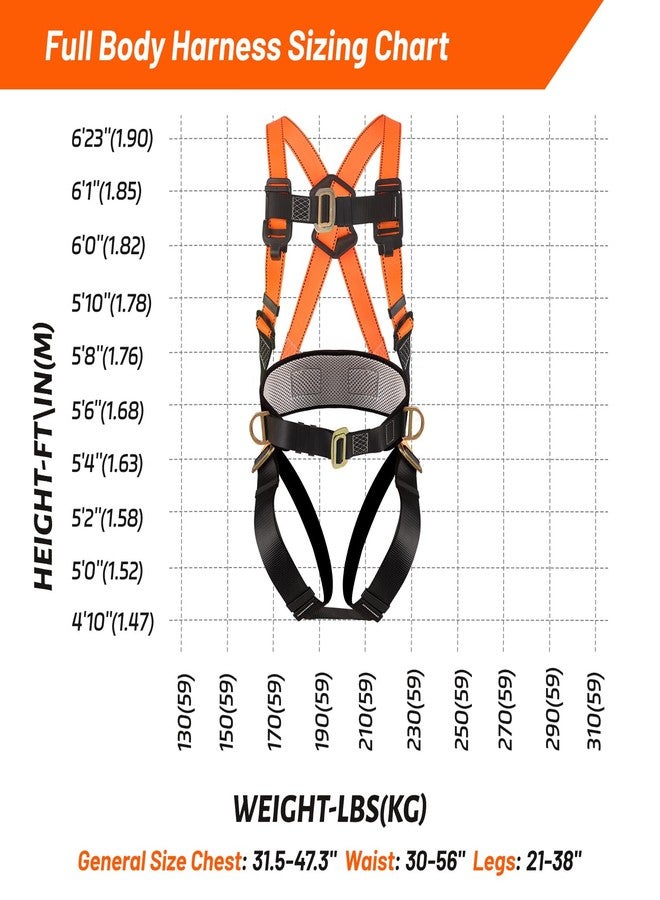 QFU Safety harness fall protection kit, equipped with shock-absorbing ropes, full-body safety harness for roof work (orange and black) - Image 5