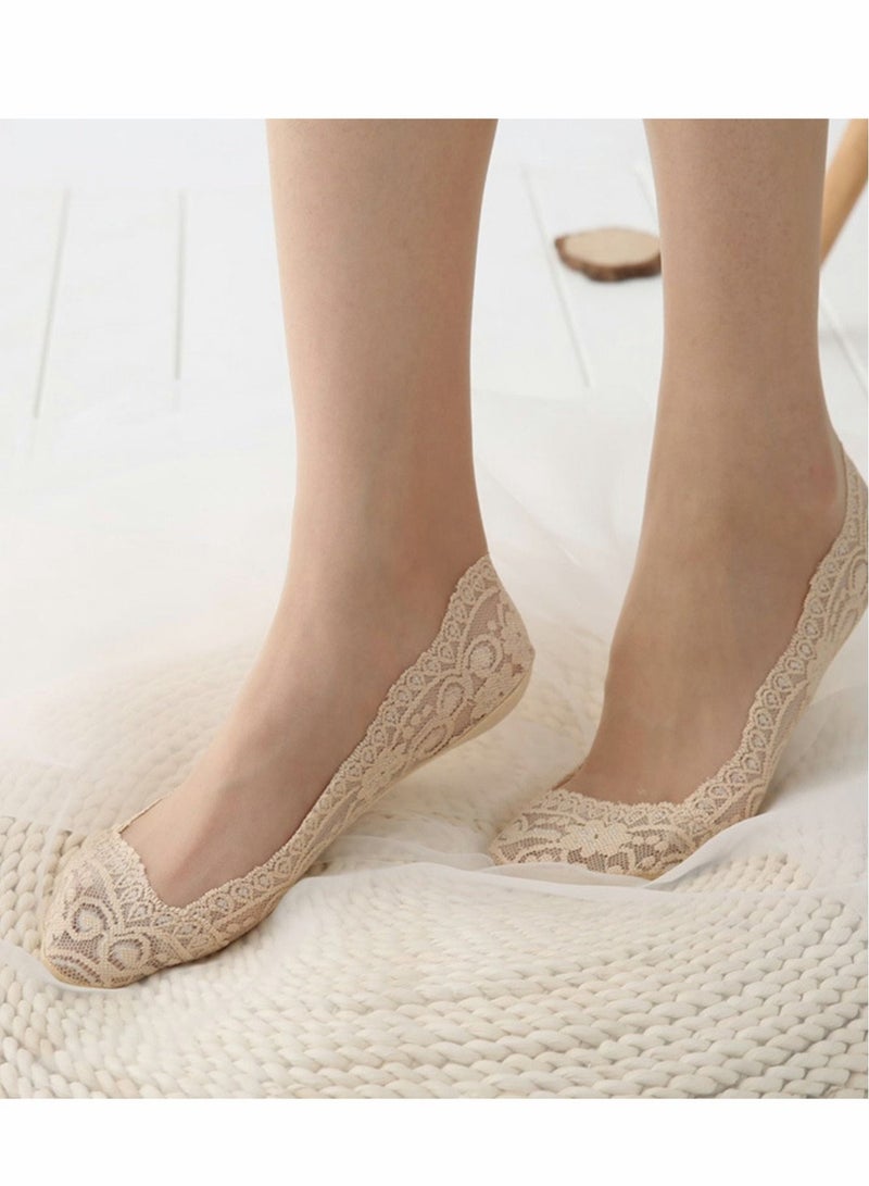 Excefore Womens Anti-Slip Socks, 6 Pairs No Show Socks Lace Women No Show Liner Socks Womens No Socks Thin Low Cut Casual Socks Non Slip  - Image 2