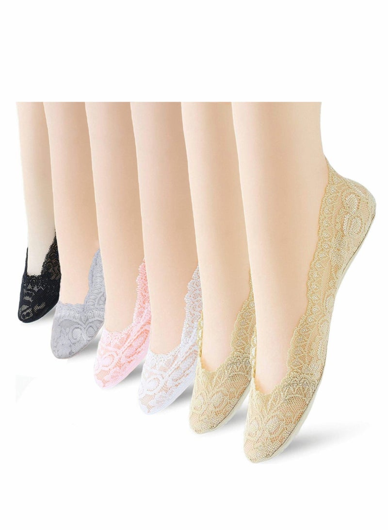 Excefore Womens Anti-Slip Socks, 6 Pairs No Show Socks Lace Women No Show Liner Socks Womens No Socks Thin Low Cut Casual Socks Non Slip  - Image 1