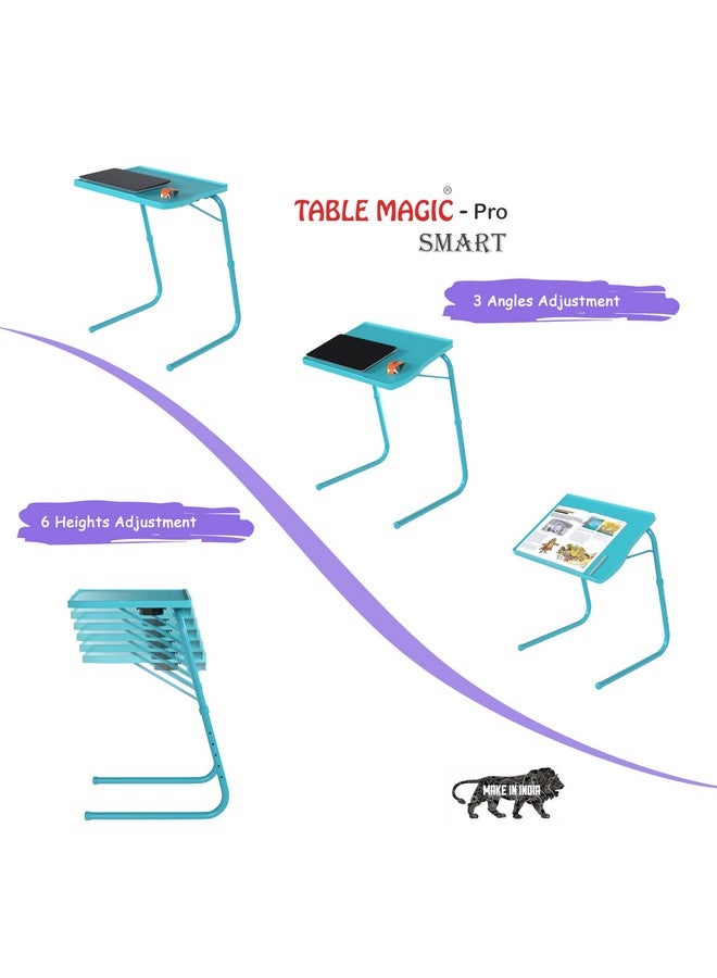 TABLE MAGIC - Pro Extended Work Space Laptop Table Mat Finish Laptop Table Multipurpose Height Adjustable Work Study Tv Tray Table Lap Desk (Smart, Aqua Blue) Polypropylene - Image 4