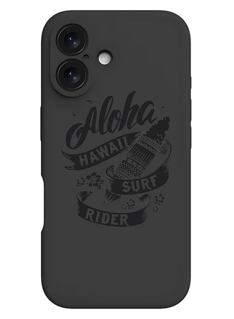 Theodor iPhone 16 Plus Black Protective Slim Fit Case Liquid Silicone Cover with Full Body Protection Anti-Scratch Shockproof Case For iPhone - Aloha hawaii Surf rider Black - Image 1