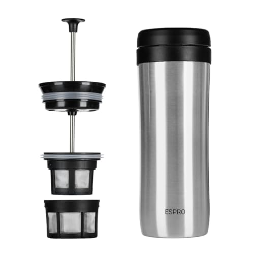 ESPRO P1 12 Ounces French Press Coffee Maker for Travel, Double-Walled Stainless Steel Vacuum Insulated, Brushed Stainless Steel - Image 1