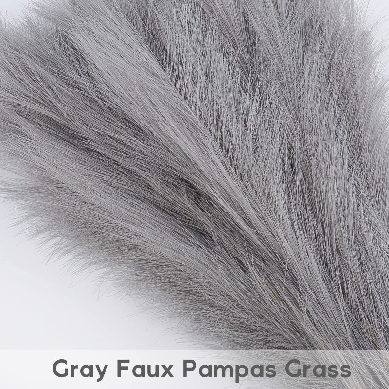 Pusuny Faux Pampas Grass,7 PCS 24 inch Gray Pampas Grass Decor, 7 Branches | Each Stem Fluffy Small Pompous Grass for Vase Filler in Table Vase Decor for House, Office, Boho Wedding Flower (Gray) - Image 4