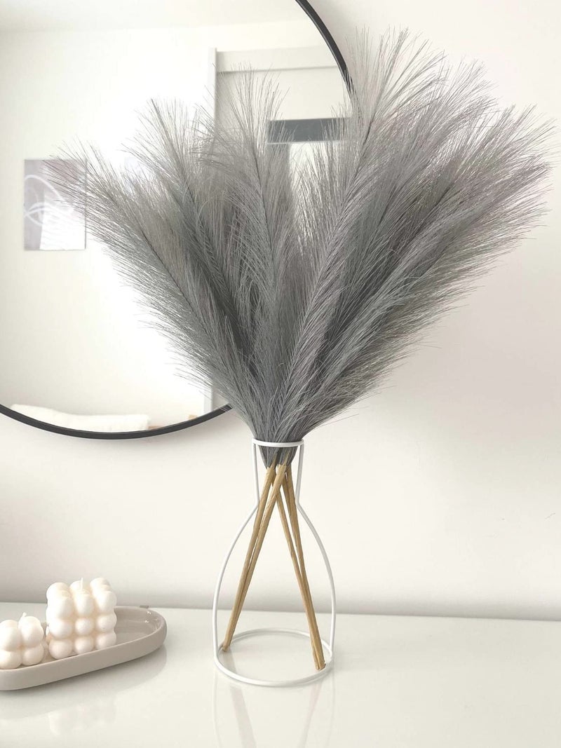 Pusuny Faux Pampas Grass,7 PCS 24 inch Gray Pampas Grass Decor, 7 Branches | Each Stem Fluffy Small Pompous Grass for Vase Filler in Table Vase Decor for House, Office, Boho Wedding Flower (Gray) - Image 2