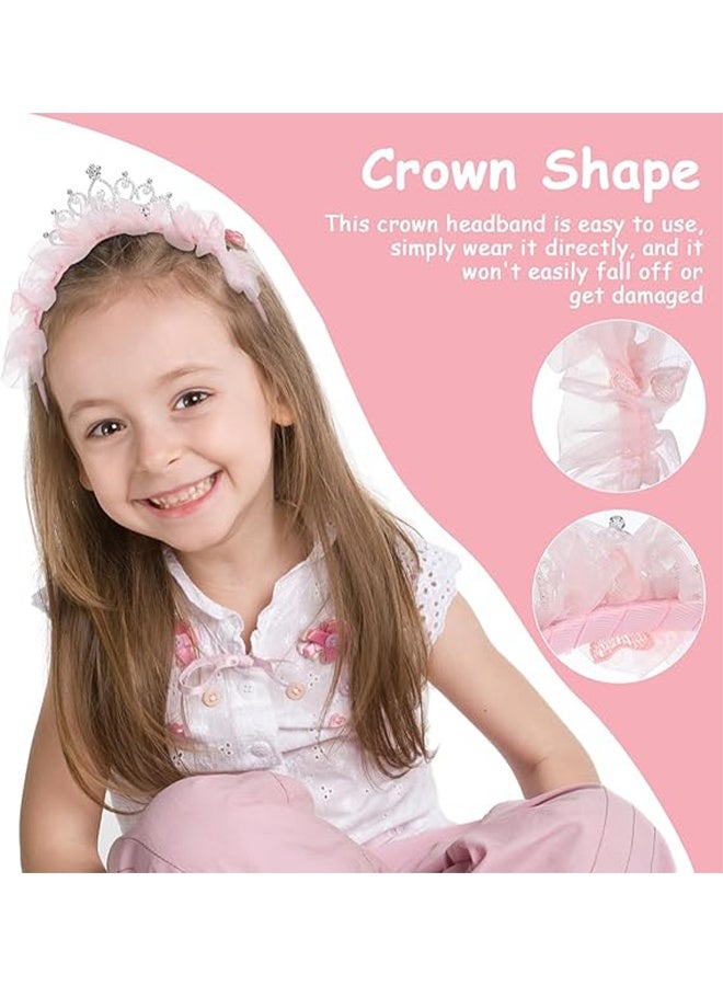 Cute Crown Headband, Girls Princess Tiara Headband, Glitter Toddler headband Princess Crown Birthday Headdress for Birthday Party Fairy Costume Hair Accessories (Pink) - Image 2