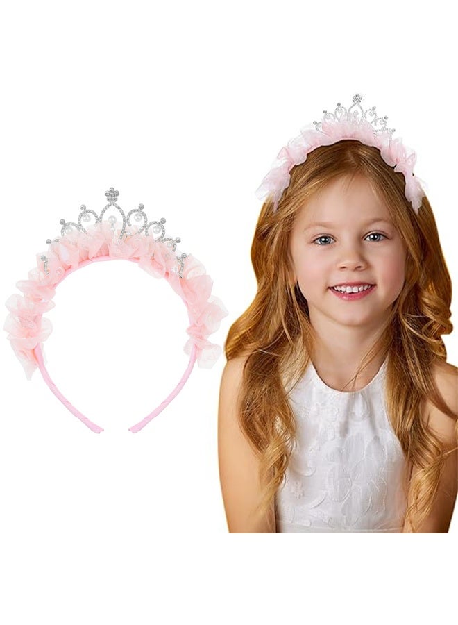 Cute Crown Headband, Girls Princess Tiara Headband, Glitter Toddler headband Princess Crown Birthday Headdress for Birthday Party Fairy Costume Hair Accessories (Pink) - Image 1