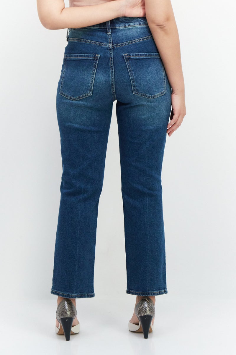 Frayed Jeans Women Straight Fit Rip Stretchable Jeans, Blue - Image 4