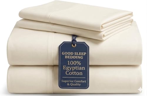 Good Sleep Bedding 100 Egyptian Cotton Twin XL Sheet Sets 4 Piece Silky Sateen Weave Twin XL Sheets College Dorm UltraSoft Durable Hotel Luxury 16 Inch Deep Pocket XL Twin Sheets Ivory - Image 1