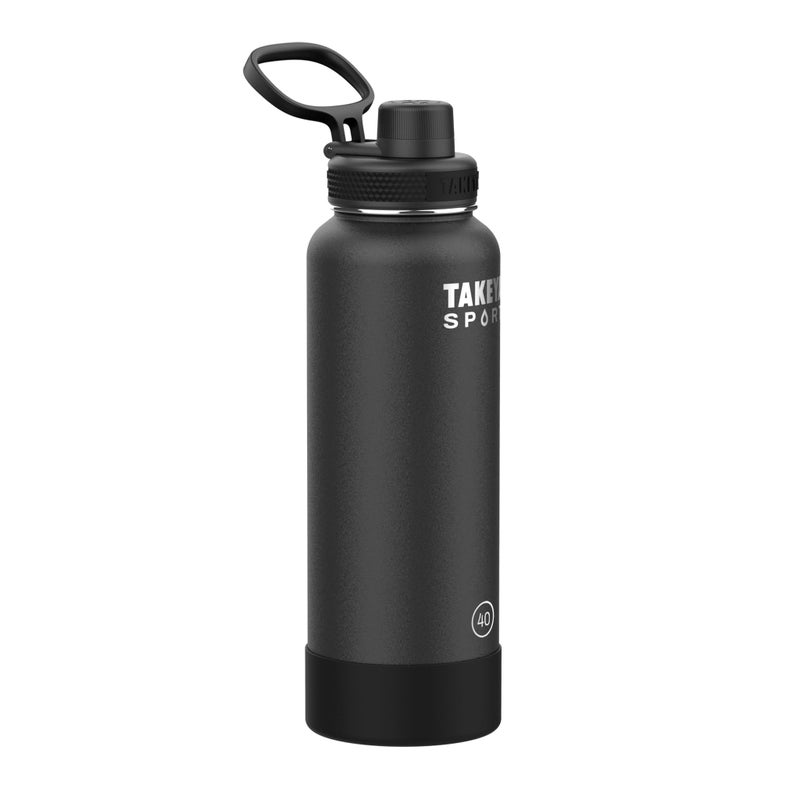 Takeya Sports Water Bottle with Spout Lid - Bottle with Triple Stainless Steel Insulation - Dishwasher Safe & BPA-Free - Bottle with Ice-Blocking Spout Lid & Removable Bumper - 40 oz, Grand Slam Black - Image 1
