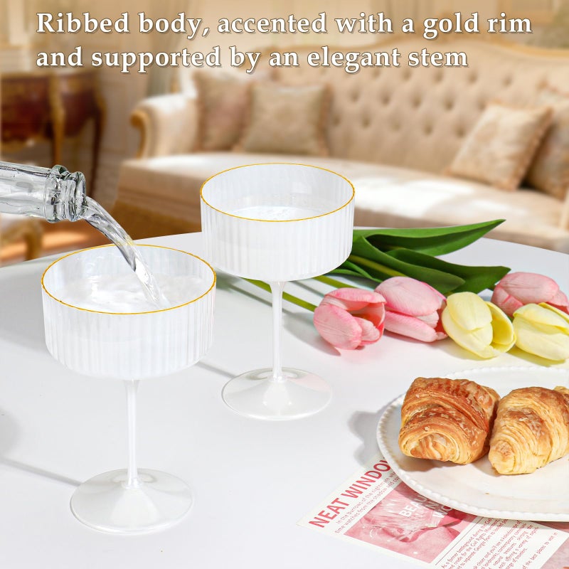 XUWAIDSGN 12 PCS Champagne Martini Glasses Pearl White 10 oz Espresso Martini Glasses Gold Rim Acrylic Ribbed Coupe Glasses Vintage Cocktail Glass Champagne Coupe Cup For Wedding Anniversary - Image 3