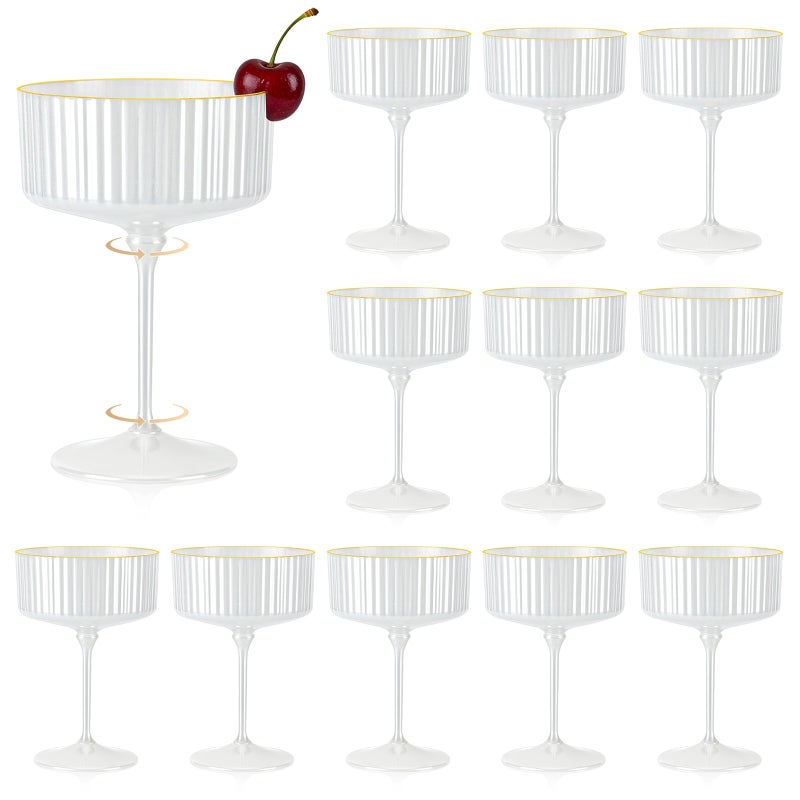 XUWAIDSGN 12 PCS Champagne Martini Glasses Pearl White 10 oz Espresso Martini Glasses Gold Rim Acrylic Ribbed Coupe Glasses Vintage Cocktail Glass Champagne Coupe Cup For Wedding Anniversary - Image 1