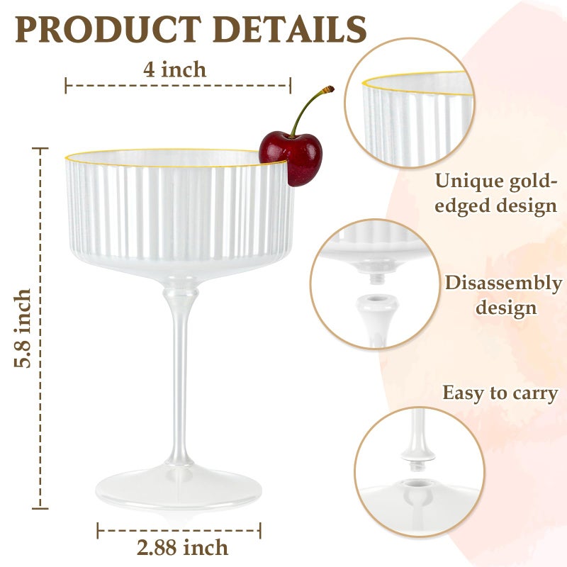 XUWAIDSGN 12 PCS Champagne Martini Glasses Pearl White 10 oz Espresso Martini Glasses Gold Rim Acrylic Ribbed Coupe Glasses Vintage Cocktail Glass Champagne Coupe Cup For Wedding Anniversary - Image 2