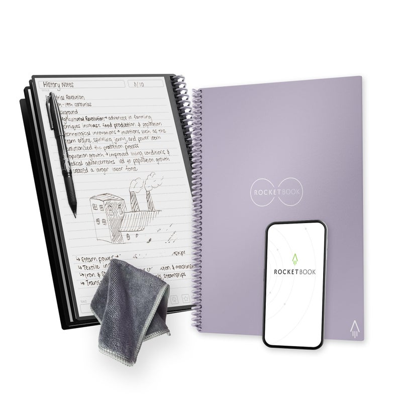 Rocketbook Core Reusable Spiral Notebook, Letter Size 8.5x11, Lilac - Lined Pages, App-Connected, Erasable, Durable Cover, Ideal for School, Work, and Creative Projects - Image 1