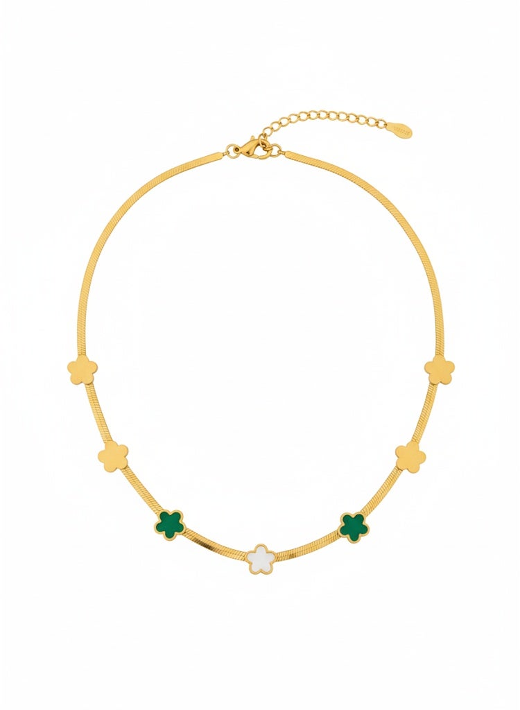 FLUFFY Women’s Necklace Flat Snake Chain Clover Detail - Image 3