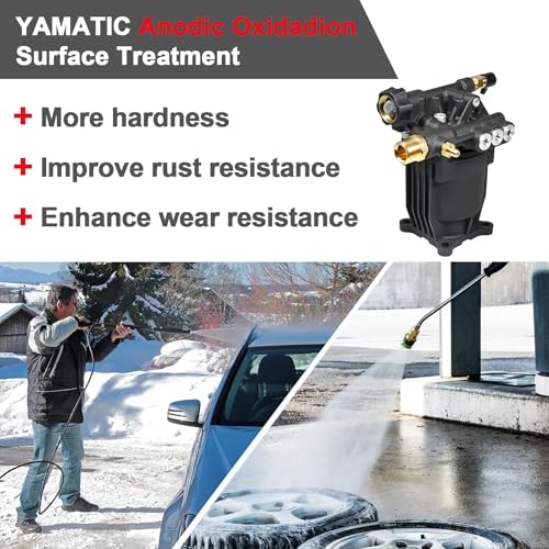 YAMATIC مضخة غسالة ضغط أفقية YAMATIC 3/4" عمود بحد أقصى 3400 PSI @ 2.6 GPM بديل متوافق مع Simpson 90029، 520002، 520004، Dewalt dxpw3425 هوندا GC190 والمزيد من العلامات التجارية. - Image 2