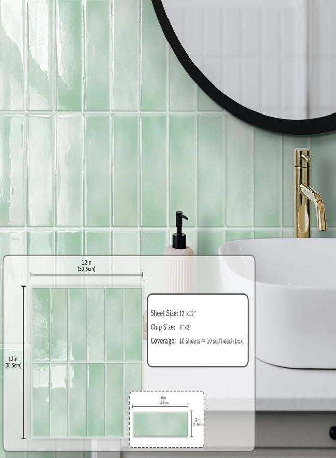 MOONFUN 10 Sheets Subway Tile Peel and Stick Backsplash,12”×12”Light Green Self Adhesive Wall Tiles Stick on Back Splash for Kitchen,Bathroom,Camper - Image 2