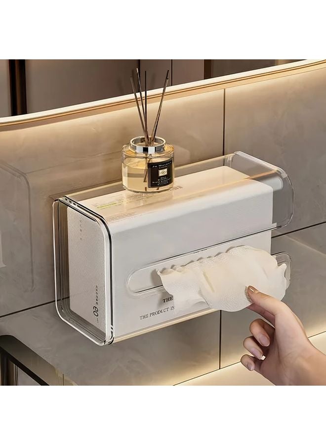 Transparent No Drill Wall Mounted Tissue Box Holder Smooth Dispensing Slot For Bathroom Kitchen Living Room Decor - Image 3