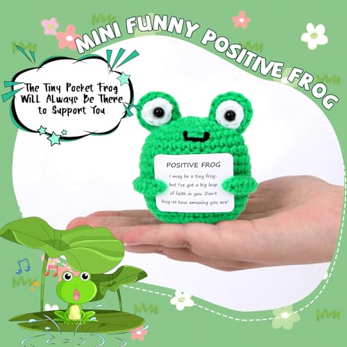 JULEASEL Mini Cute Positive Frog Crochet Doll with Encouraging Card Handmade Knitted Emotional Support Animal Uplifting Gift for Coworkers Friends Women Men Desk Party Decor - Image 5