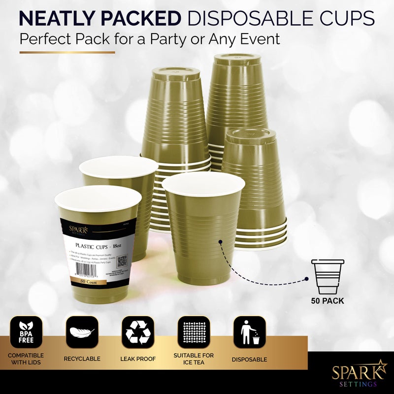 Amcrate Disposable Plastic Cups  Gold Colored Plastic Cups  18-Ounce Plastic Party Cups  Strong and Sturdy Disposable Cups for Party  Wedding  Christmas  Halloween Party Cup  50 Pack - Image 5