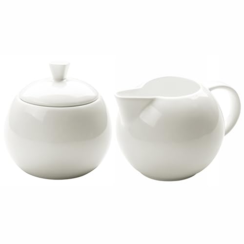 Sizikato Sizikato Pure White Porcelain Sugar and Creamer Set, 14 Oz Salt Bowl with Lid and 10 Oz Creamer Pitcher  - Image 2