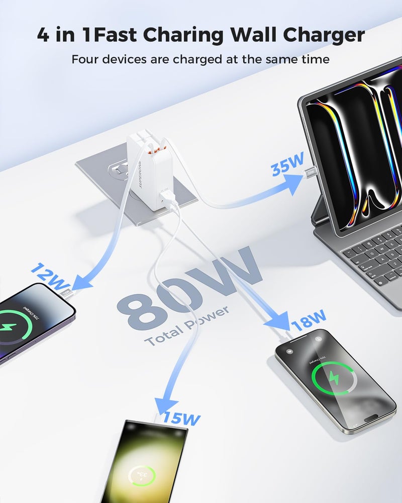 SUPERONE 4-in-1 Retractable Wall Charger, 35W PD Fast Charger with 3.3ft Cable (Longest on Market), GaN6 USB-C Plug Block for iPhone 17/16/15 Samsung Galaxy iPad Pixel - Image 3