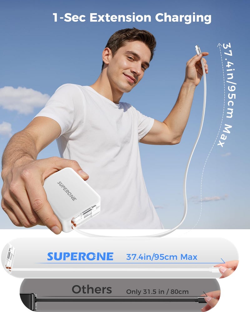 SUPERONE 4-in-1 Retractable Wall Charger, 35W PD Fast Charger with 3.3ft Cable (Longest on Market), GaN6 USB-C Plug Block for iPhone 17/16/15 Samsung Galaxy iPad Pixel - Image 2