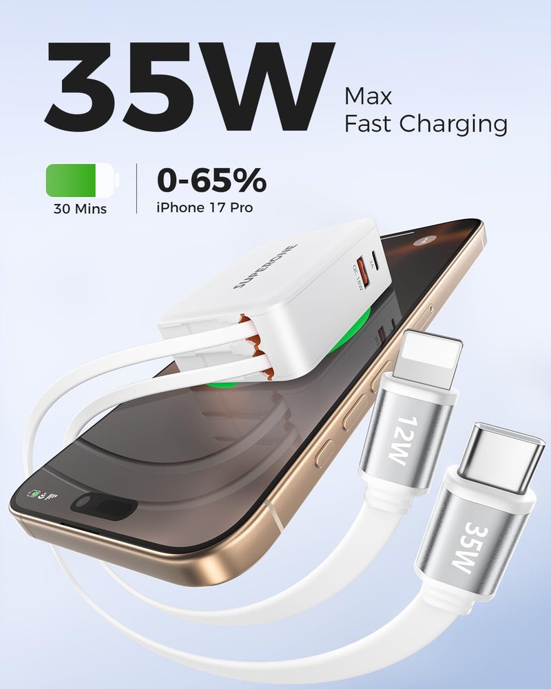 SUPERONE 4-in-1 Retractable Wall Charger, 35W PD Fast Charger with 3.3ft Cable (Longest on Market), GaN6 USB-C Plug Block for iPhone 17/16/15 Samsung Galaxy iPad Pixel - Image 4