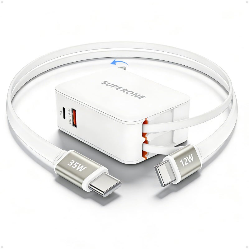 SUPERONE 4-in-1 Retractable Wall Charger, 35W PD Fast Charger with 3.3ft Cable (Longest on Market), GaN6 USB-C Plug Block for iPhone 17/16/15 Samsung Galaxy iPad Pixel - Image 1