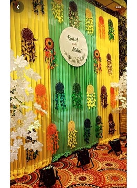 SP SELLPLUS Sellplus Backdrop Setup for Mehndi haldi Marrige Pooja ganpati Home Decoration Combo of Marigold Strings Set 32 