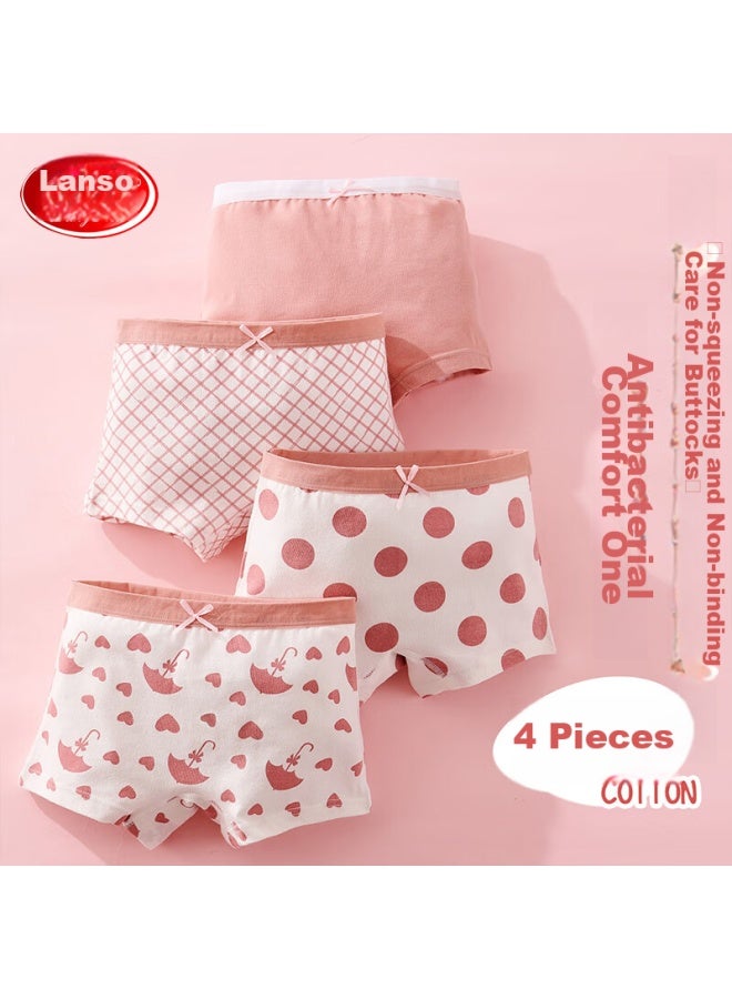 LANG SHA Langsha Children's Underwear, Girls' Underwear, Pure Cotton, Student, Baby, Comfortable Underwear, Girls' 4-pack, Umbrella Round Dots, 130 - Image 2