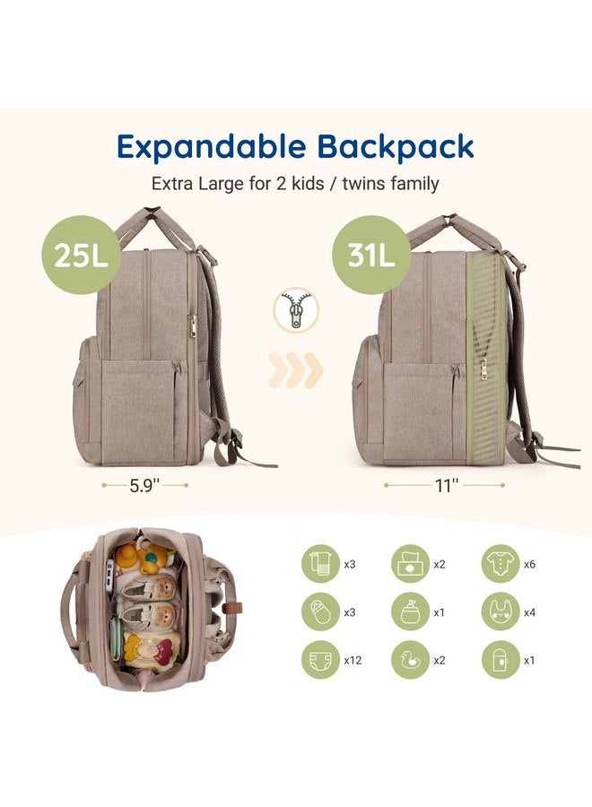 MOMMORE mommore Diaper Bag, Expandable Large Baby Diaper Bag Diaper Backpack for 2 Kids/Twins with Wet&Dry Pocket, Travel Diaper Bag for Mom Dad Changing Pad, Luggage Strap - Image 2