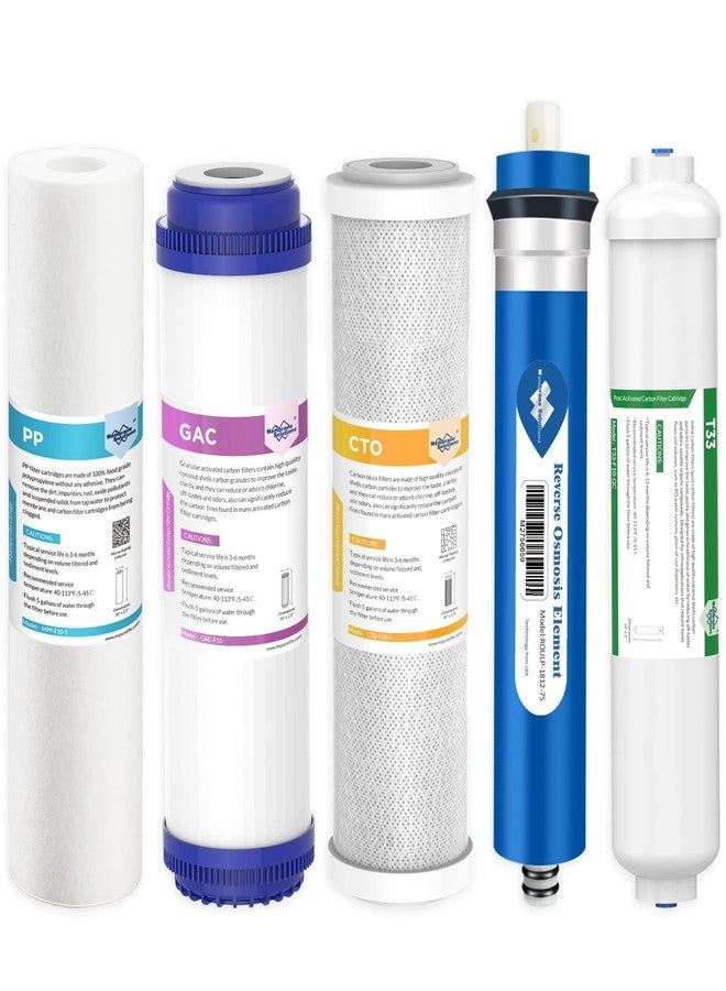 Membrane Solutions Reverse Osmosis Filter Replacement, 75 GPD Complete Replacement Filter Set For Under Sink 5-Stage Reverse Osmosis Replacement Water Filter System - Image 1