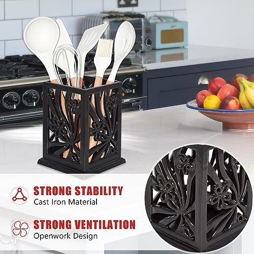 Minluful Utensil Holder, Cast Iron Kitchen Utensil Crock for Countertop, Extra Large Utensil Organizer with Weighted-Base, Housewarming Vintage Decor, Classic Style,Black - Image 4