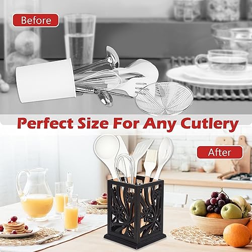 Minluful Utensil Holder, Cast Iron Kitchen Utensil Crock for Countertop, Extra Large Utensil Organizer with Weighted-Base, Housewarming Vintage Decor, Classic Style,Black - Image 5