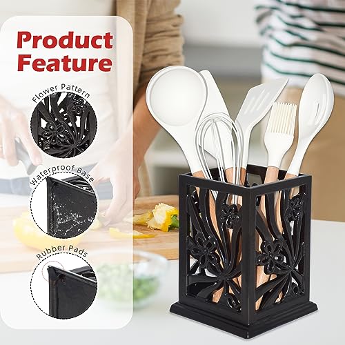 Minluful Utensil Holder, Cast Iron Kitchen Utensil Crock for Countertop, Extra Large Utensil Organizer with Weighted-Base, Housewarming Vintage Decor, Classic Style,Black - Image 3