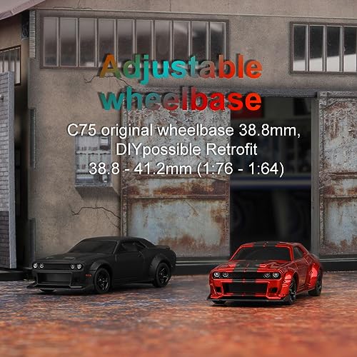 FLYCOLOR TurboRC 1:76 Mini Sports Car 4CH 2.4GHZ Remote Control Full Proportional RTR Kit with 2 Replaceable Body Shell (C75-Black) - Image 2