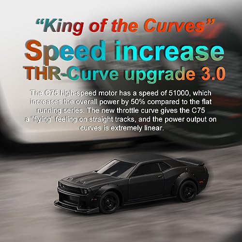 FLYCOLOR TurboRC 1:76 Mini Sports Car 4CH 2.4GHZ Remote Control Full Proportional RTR Kit with 2 Replaceable Body Shell (C75-Black) - Image 3