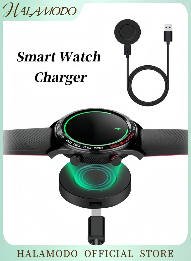 Halamodo Charger Compatible with Huawei Watch GT GT2 GT 2e GT Classic GT Sport Honor Watch Magic Magic 2 Dream GS Pro USB Black Charging Cable & Watch Round Charger Dock - Image 1