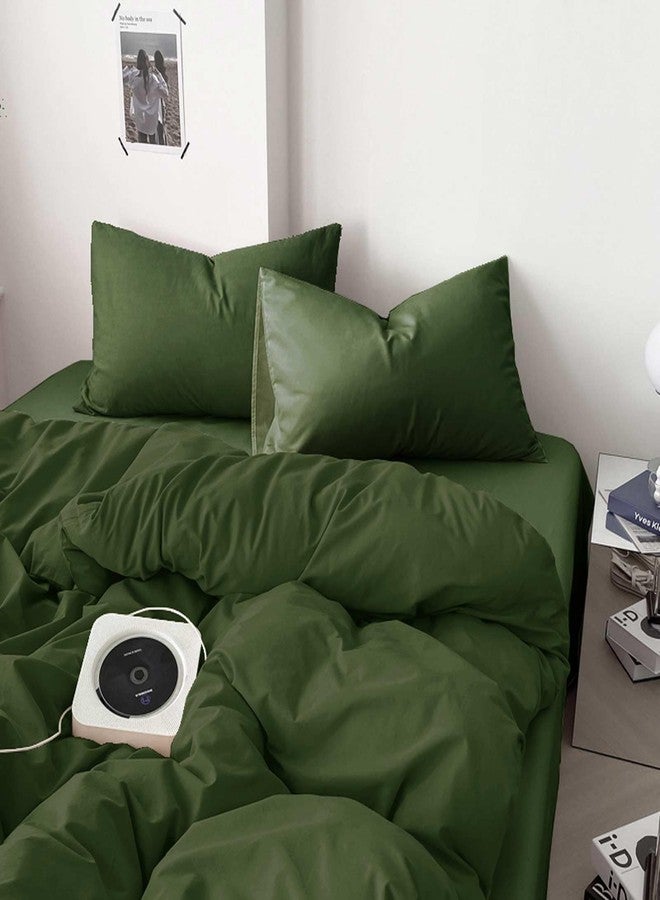 ETDIFFE Dark Olive Green Queen Comforter Set - 3 Piece Aesthetic Modern Bedding Set - All Season Farmhouse Soft & Lightweight Microfiber Down Alternative Comforter Bed Set with 2 Pillow Shams for Women Men - Image 3