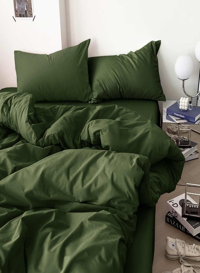 ETDIFFE Dark Olive Green Queen Comforter Set - 3 Piece Aesthetic Modern Bedding Set - All Season Farmhouse Soft & Lightweight Microfiber Down Alternative Comforter Bed Set with 2 Pillow Shams for Women Men - Image 2