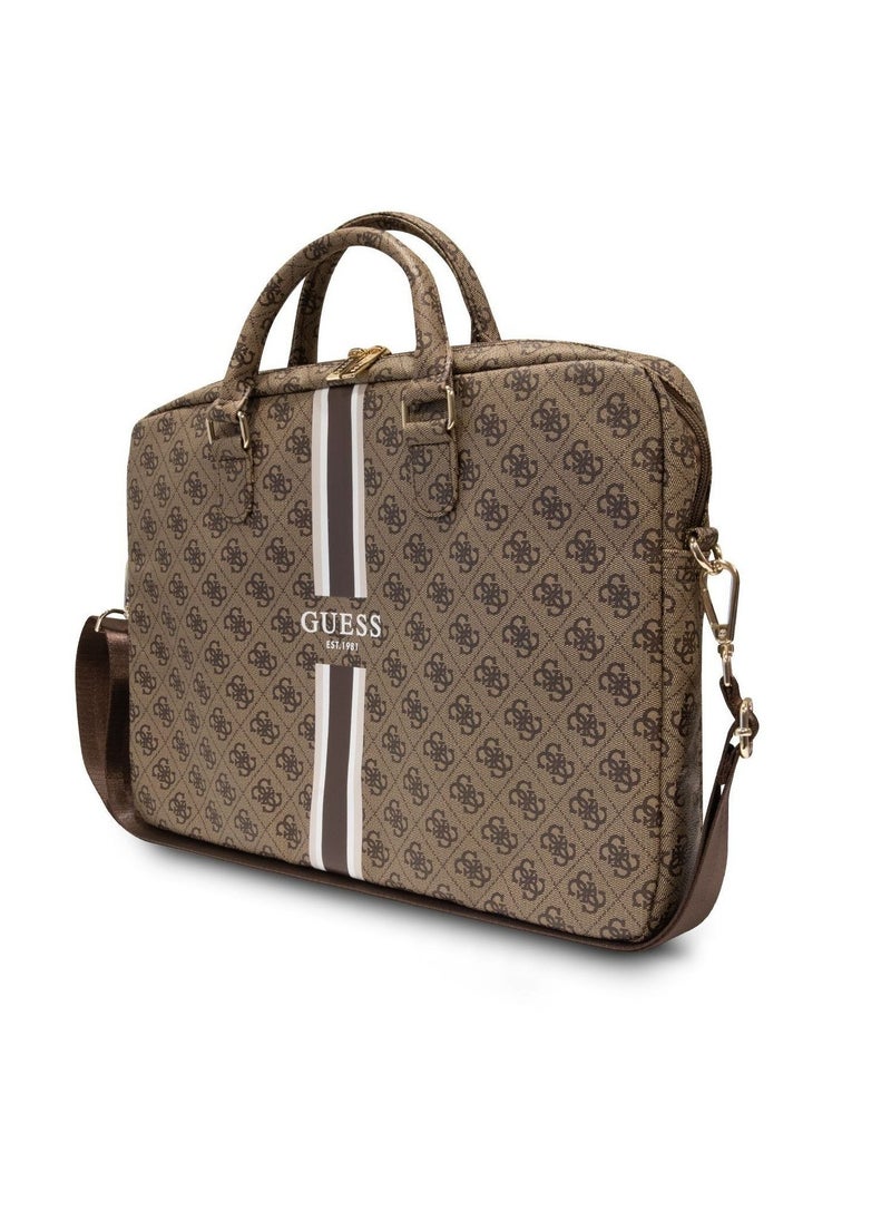 GUESS - Guess Computer Bag 16" With 4G Stripes Pattern - Brown - Image 1