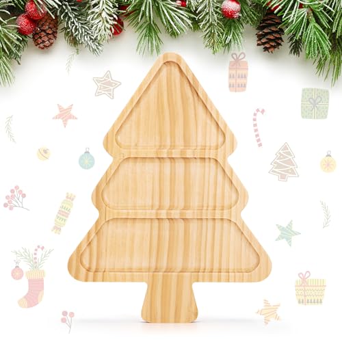 WILLKOMMEN Christmas Tree Shaped Wooden Serving Tray 12 Charcuterie Board for Cheese Snacks Appetizers Desserts Holiday Platter with Handles Christmas Decorative Tray 12 x 87 x 06 Inches - Image 1