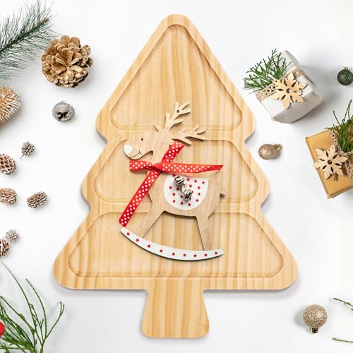 WILLKOMMEN Christmas Tree Shaped Wooden Serving Tray 12 Charcuterie Board for Cheese Snacks Appetizers Desserts Holiday Platter with Handles Christmas Decorative Tray 12 x 87 x 06 Inches - Image 3