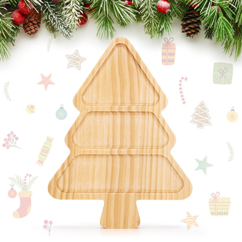 WILLKOMMEN Christmas Tree Shaped Wooden Serving Tray 12 Charcuterie Board for Cheese Snacks Appetizers Desserts Holiday Platter with Handles Christmas Decorative Tray 12 x 87 x 06 Inches - Image 2